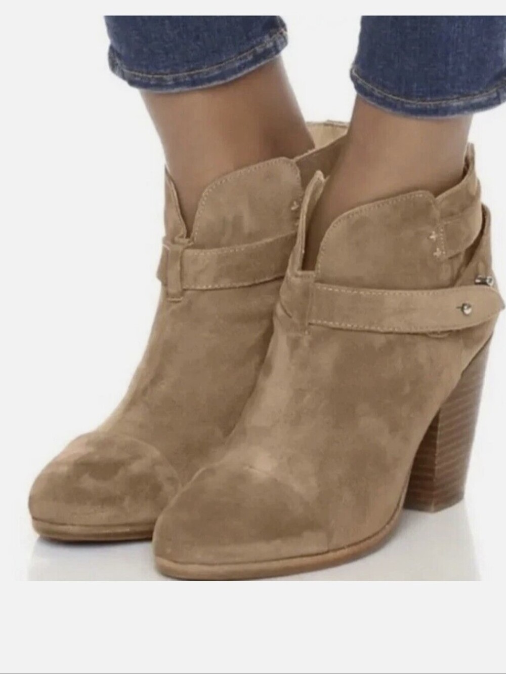 Rag & Bone Women’s Taupe Suede Ankle Booties with Stacked Heel Size 38.5